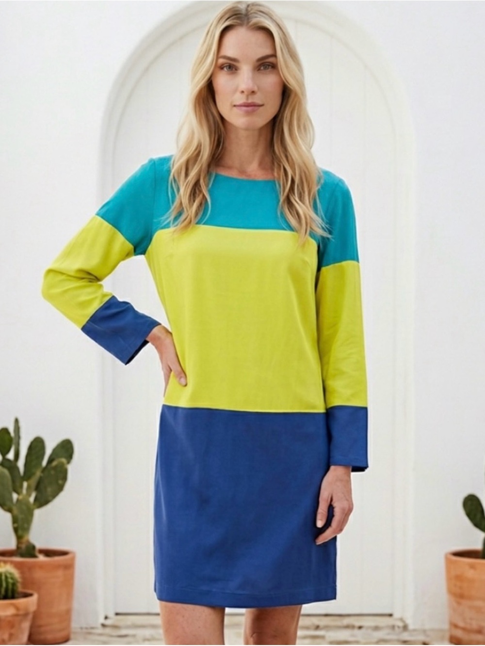 ⚡️Anthropology Maeve Colorblock Shift Dress in Teal, Lime & Blue